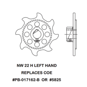 NW 22H-L — 8T Hook Tooth Half-Thickness Sprocket, Left Hand