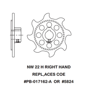 NW 22H-R — 8T Hook Tooth Half-Thickness Sprocket, Right Hand