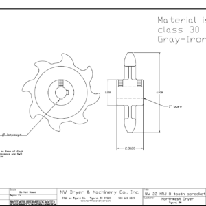 NW 22 MRJ — 8T Hook Tooth Dryer Sprocket, 1″ Bore